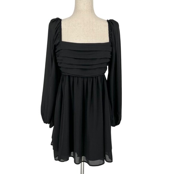 Abercrombie & Fitch Women Balloon Sleeve Chiffon Mini Dress Size M Black - Picture 1 of 15